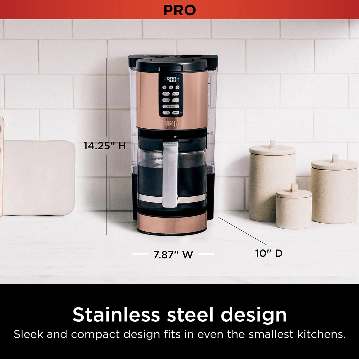 Ninja Programmable XL 14-Cup Coffee Maker PRO with Permanent Filter, 2 Brew Styles Classic & Rich, Delay Brew, Freshness Timer & Keep Warm, Dishwasher Safe, Copper, DCM201CP Ninja