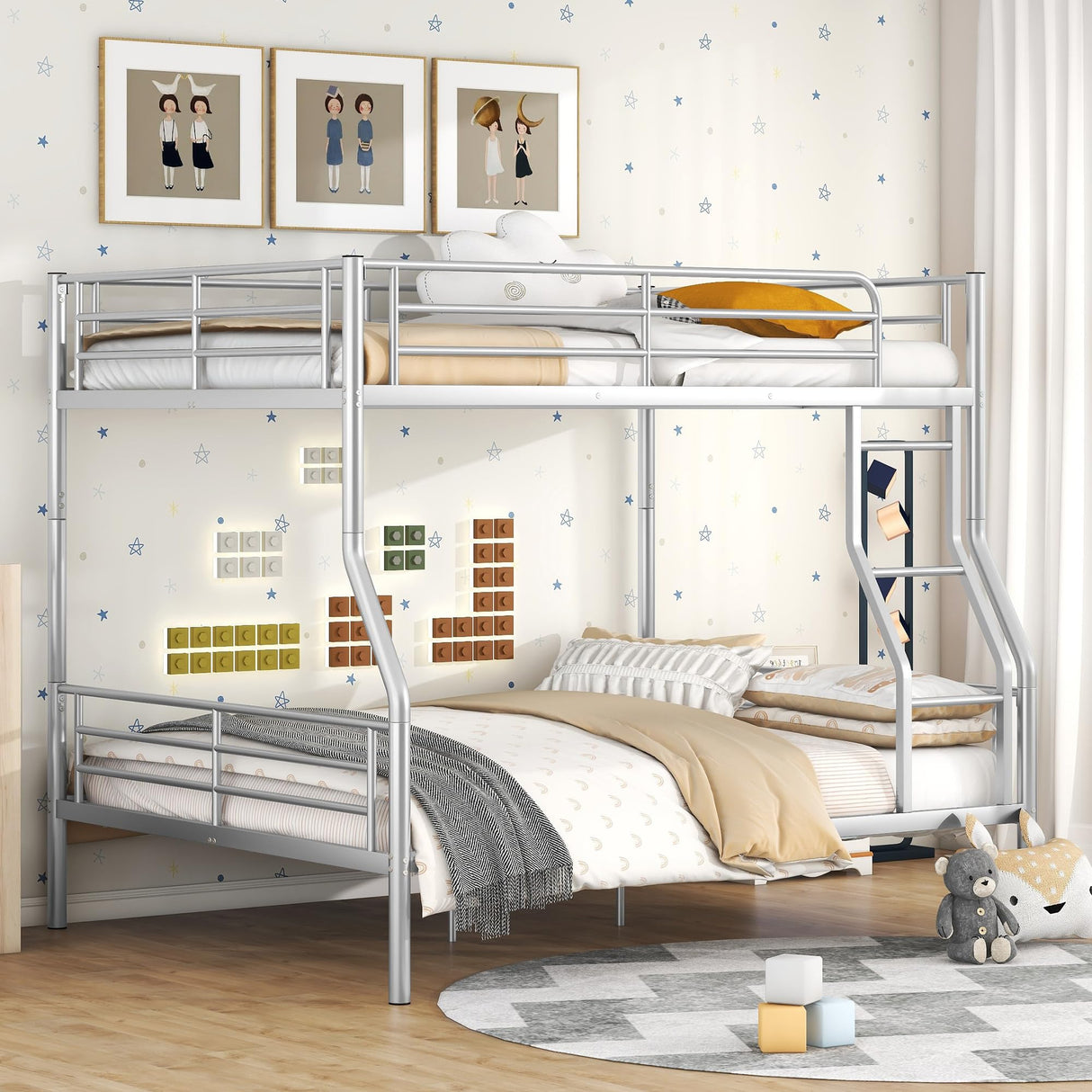 Harper & Bright Designs Full XL Over Queen Bunk Beds for Adults, Heavy-Duty Metal Bunk Bed Full XL Over Queen Size for Boys Girls Teens Bedroom Dormitory,Can be Divided into Two Beds, Silver Harper & Bright Designs