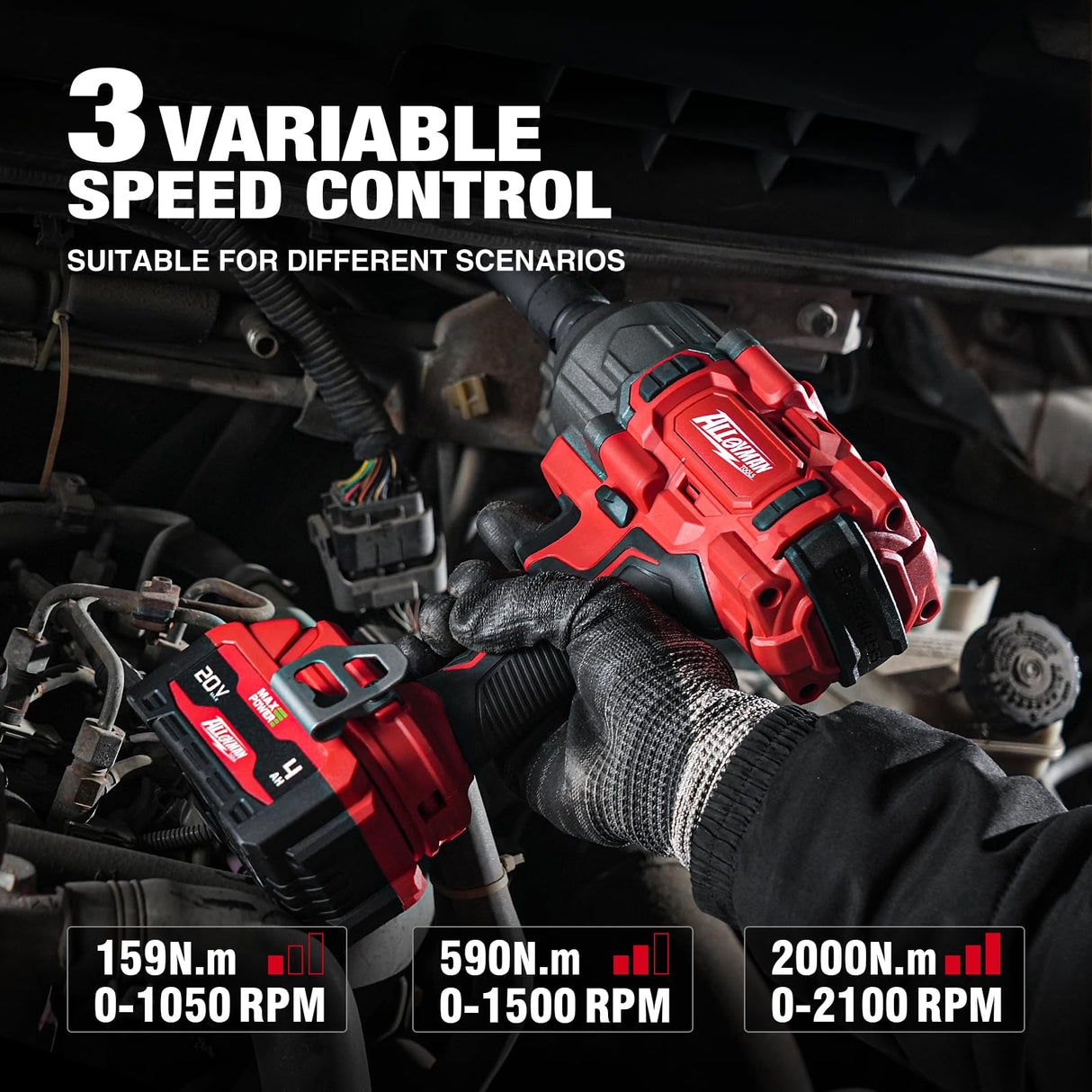 Alloyman Cordless Impact Wrench, 1475Ft-lbs (2000N.m) 1/2 High Torque Brushless Impact Gun, 20V Power Impact Driver, 4000mAh Battery,3 Sockets, Brushless Motor Variable Speeds for Car/Truck RV/Mower Alloyman