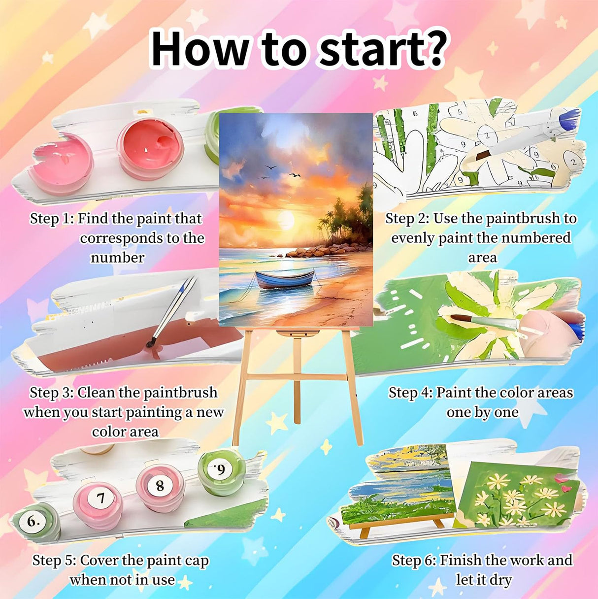 4 Pack Framed Paint by Numbers Kit for Adults Beginners-Beach Adult Paint by Number Kits on Canvas Framed, Sunset Landscape DIY Acrylic Oil Painting by Numbers for Adults for Gift Home Decor(8x12inch) Arttoplus