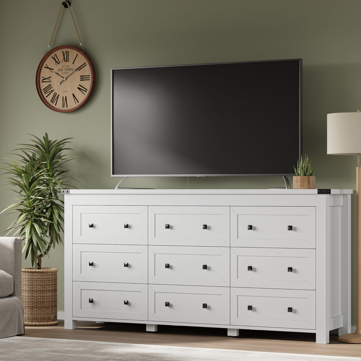 BORNOON 9-Drawer Dresser, Modern Wooden Storage Chest of Drawers, Dresser TV Stand, Wood Drawer Organizer with Metal Handles for Bedroom, Living Room, Hallway BORNOON