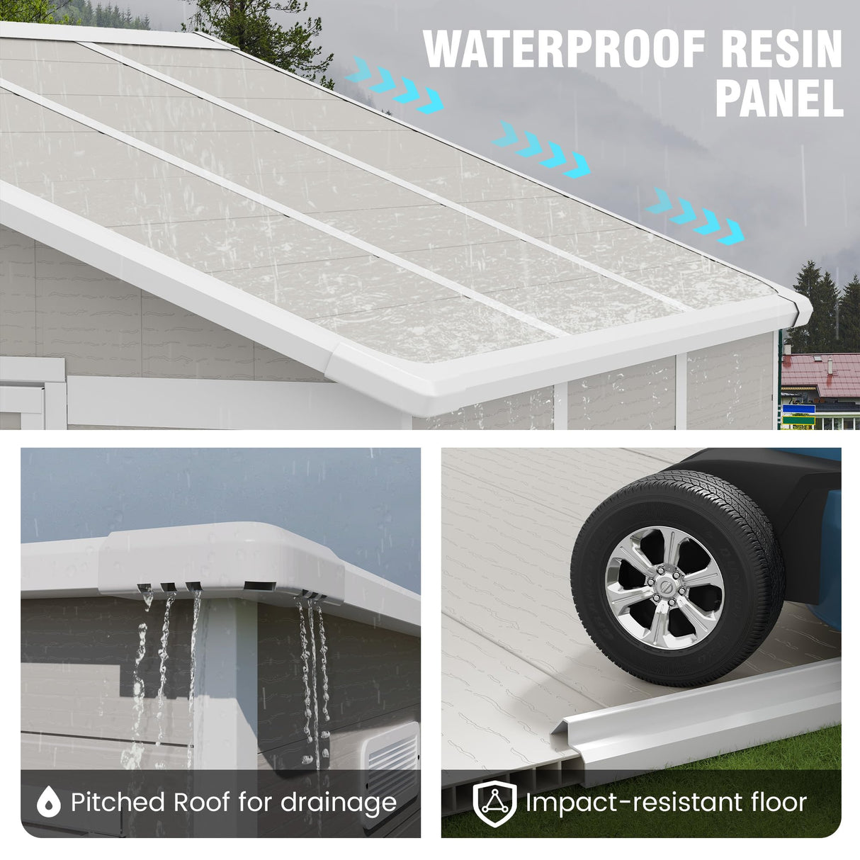 VONZOY Outdoor Storage Shed, 8x6 FT Resin Shed with Floor and Vents, Window & Lockable Door, Tool Sheds & Outdoor Storage for Bike, Tools, Garden Accessories, Waterproof (Sandstone) VONZOY