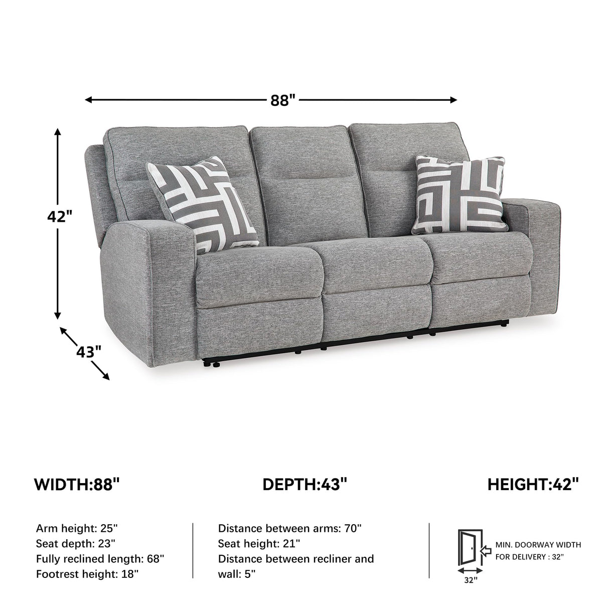 Signature Design by Ashley Biscoe Casual UV Resistant Power Reclining Sofa with Adjustable Headrest and USB Ports, Light Gray Signature Design by Ashley