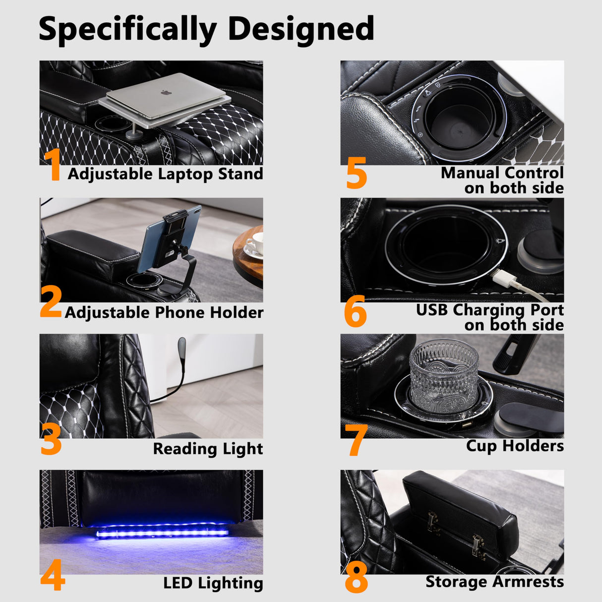 JIKFRIMA Power Zero Gravity Recliner Chair for Adults Breathable Leather Electric Recliners Adjustable Home Theater Seating with Smart Cup Holders, USB Ports, Hidden Arm Storage, Tray Table JIKFRIMA