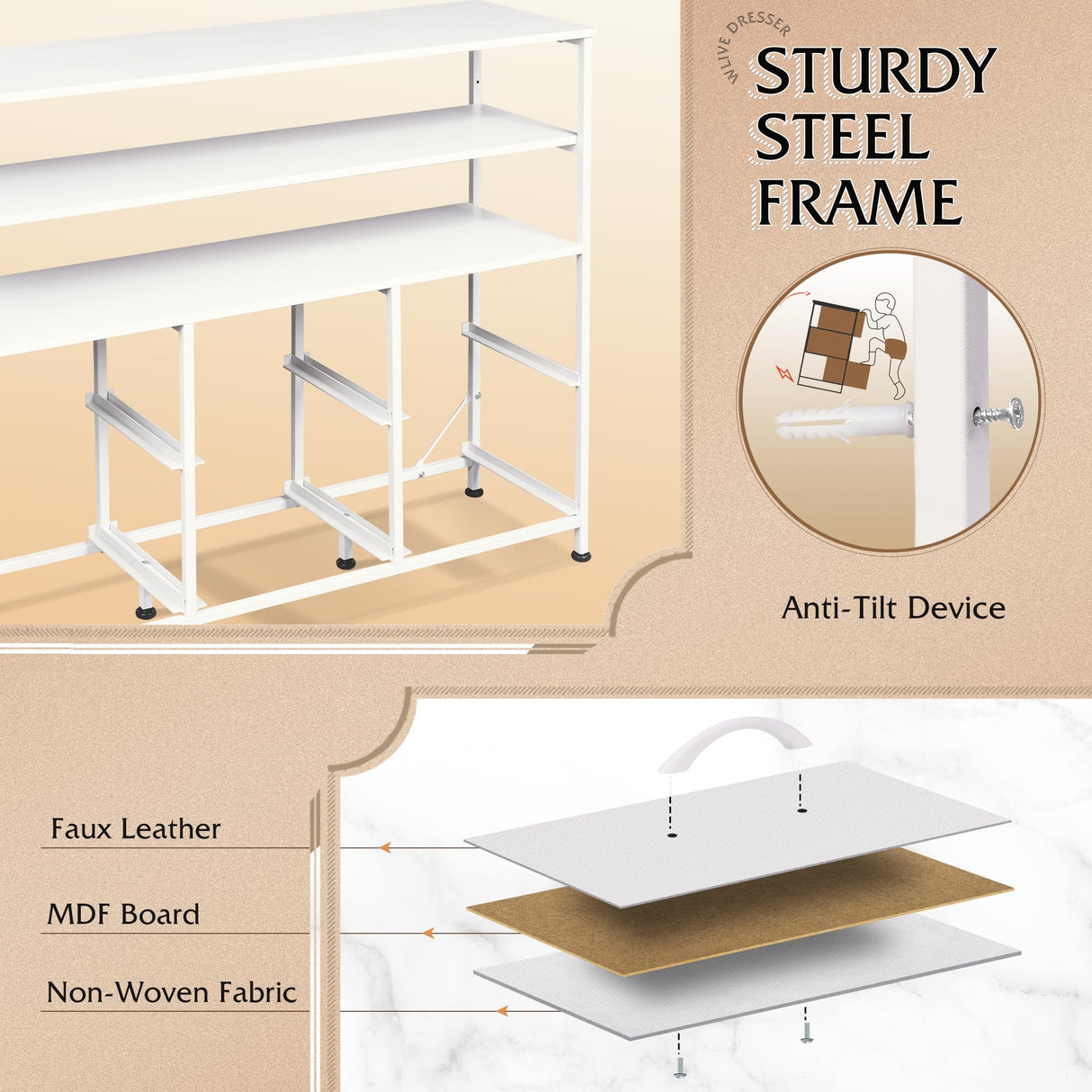 WLIVE Led Dresser for Bedroom, White Dresser TV Stand for Bedroom with LED Lights and Power Outlet, Wide Chest of Drawers with Open Shelves for Entryway, 6 Fabric Drawers and Wood Top for Living Room WLIVE