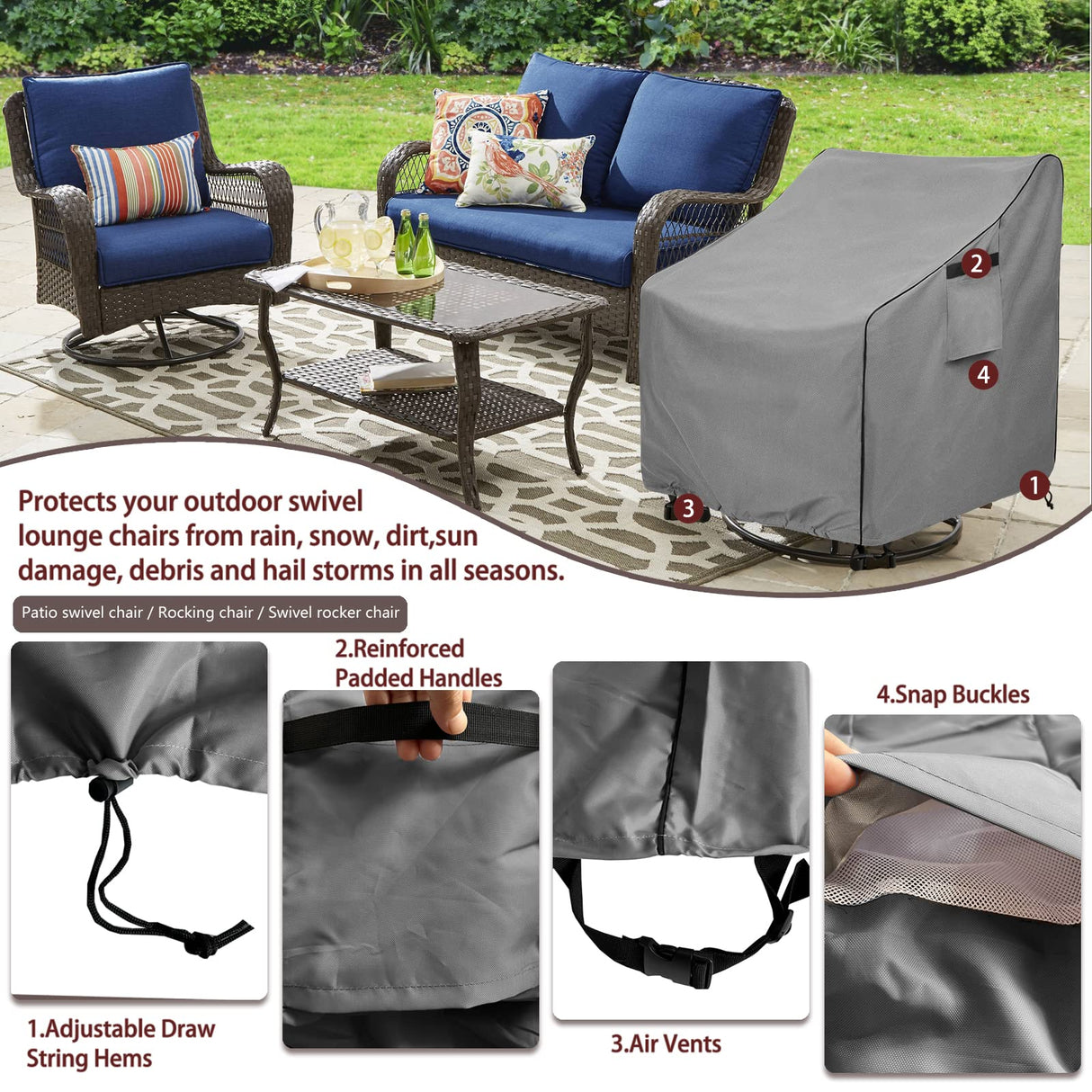 okcool Outdoor Swivel Chair Cover 2 Pack,Outdoor Furniture Patio Chair Covers Waterproof Clearance,(27.5" W x 32.5" D x 39" H) Outdoor Lawn Patio Furniture Covers,Grey okcool