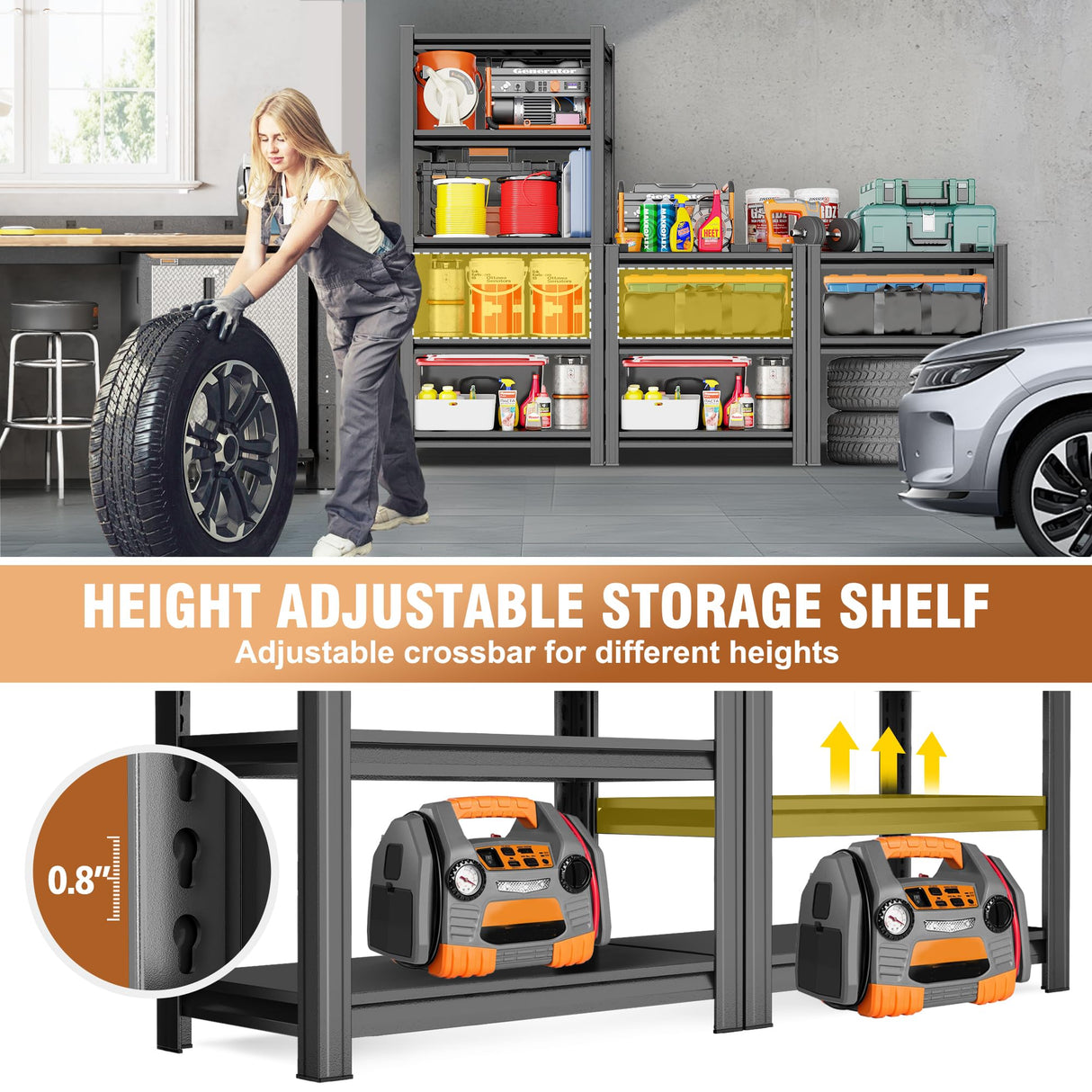 SFTORMAS Metal Garage Shelving Unit, Heavy Duty Adjustable Storage Rack, Steel Shelving, Industrial Shelves for Heavy Tools and Equipment, Ideal for Garage, Basement (5-Tier 63" Hx17 Wx14 D) SFTORMAS