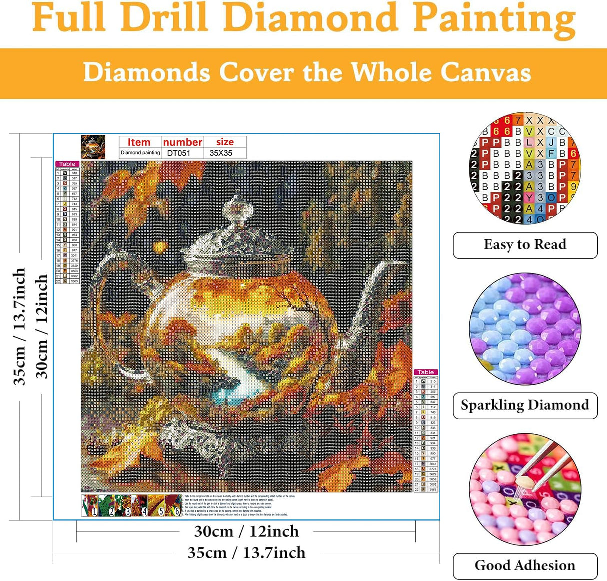 DAZZLEDOTS Diamond Art Kits for Adults, Diamond Painting Kits for Beginners, Autumn Landscape Tree Diamonds Art Painting Kits, Kettle 5D Round Full Drill Crafts Kits Home Decor Gifts 13.8x13.8inch DAZZLEDOTS
