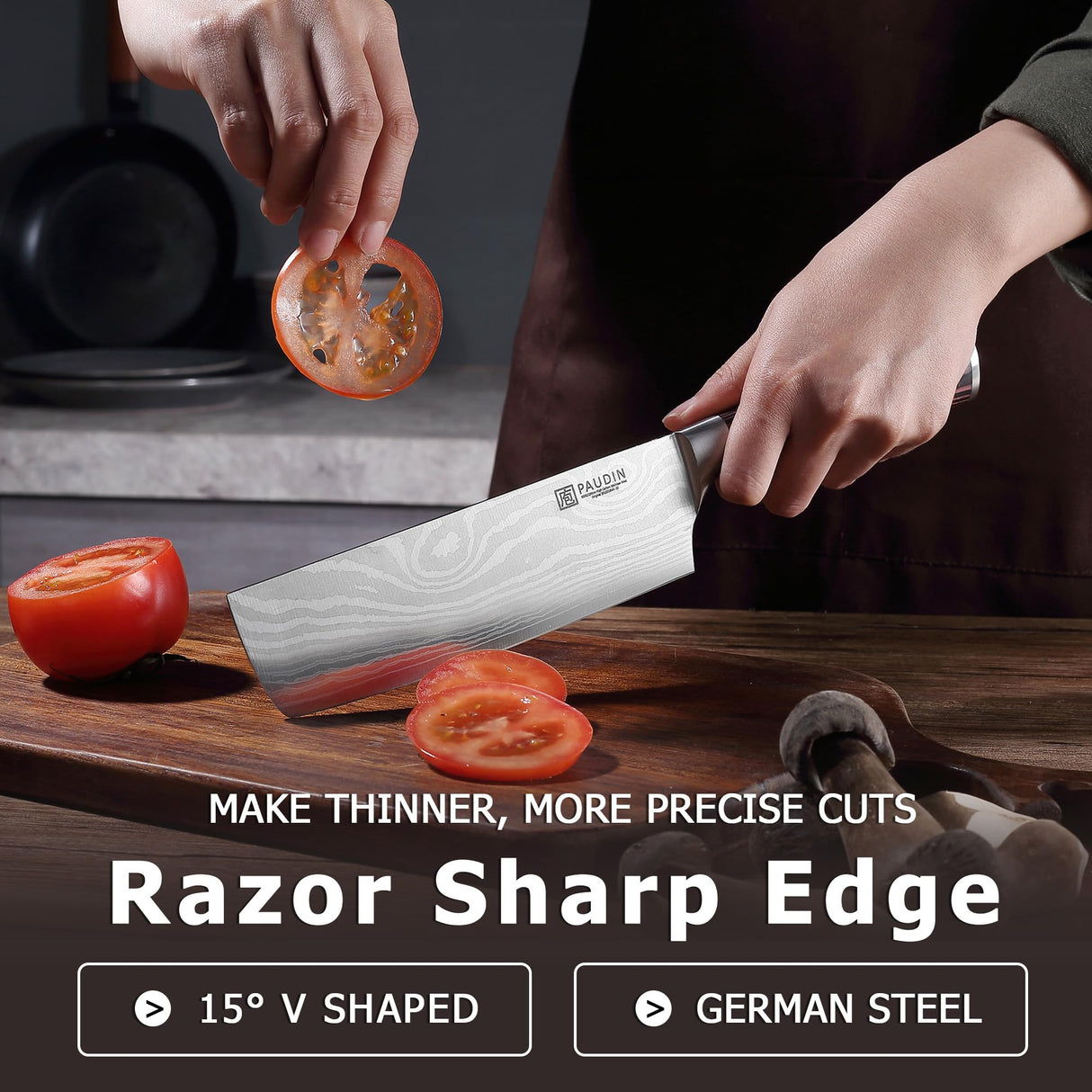 PAUDIN Nakiri Knife - 7" Razor Sharp Meat Cleaver and Vegetable Kitchen Knife, High Carbon Stainless Steel, Multipurpose Asian Chef Knife for Home and Kitchen with Ergonomic Handle PAUDIN