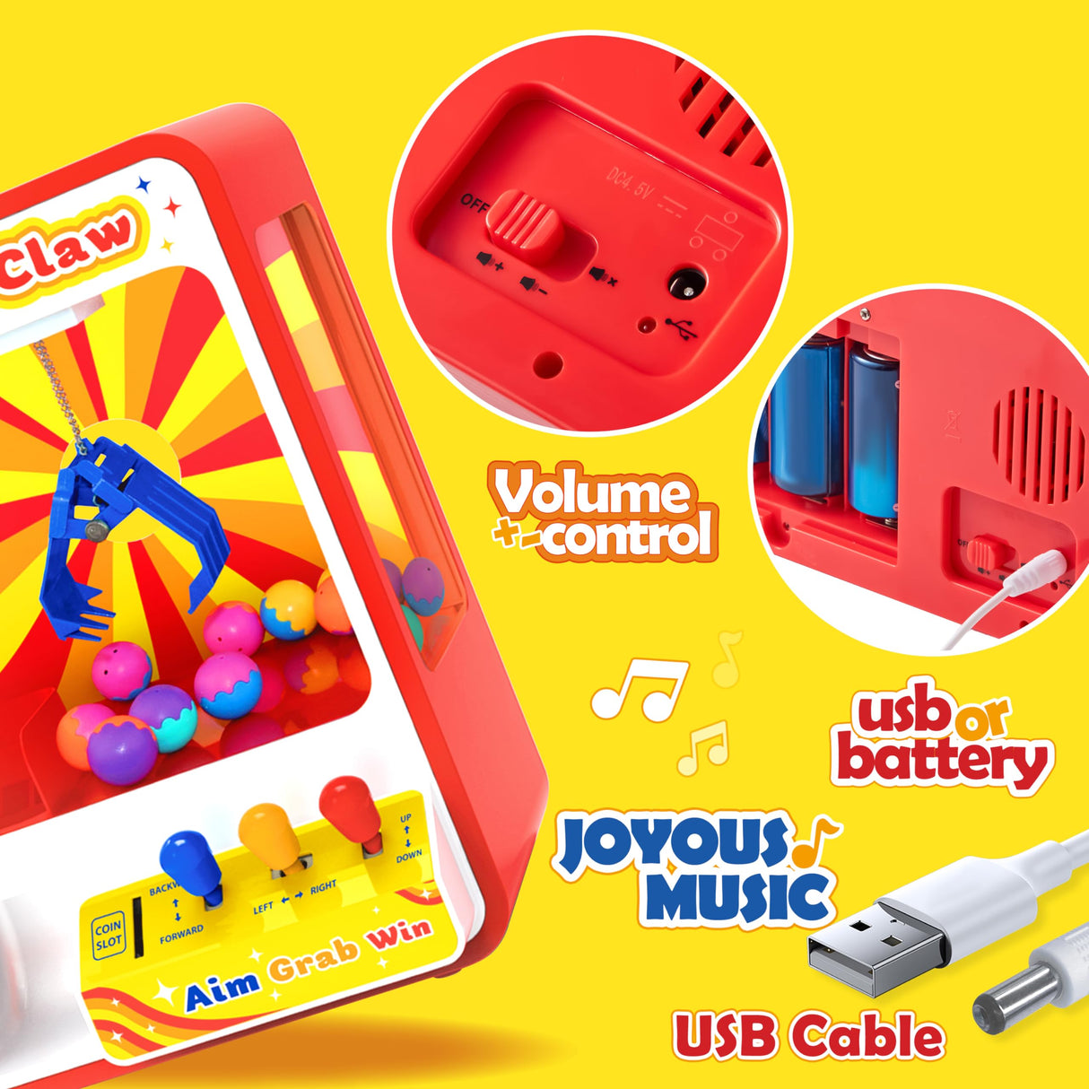 JOYIN Claw Machine Arcade Toy with LED Light & Adjustable Sound, Rechargable Dispenser Toys Mini Vending Machine for Kids - Perfect Christmas & Birthday Big Gifts for Kids, Ages 3+ JOYIN