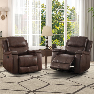 CANMOV Leather Recliner Chair Set of 2, Classic and Traditional Manual Recliner Chair with Overstuffed Arms and Back, Manual Single Sofa with Concealed Cup Holders,Red Brown
