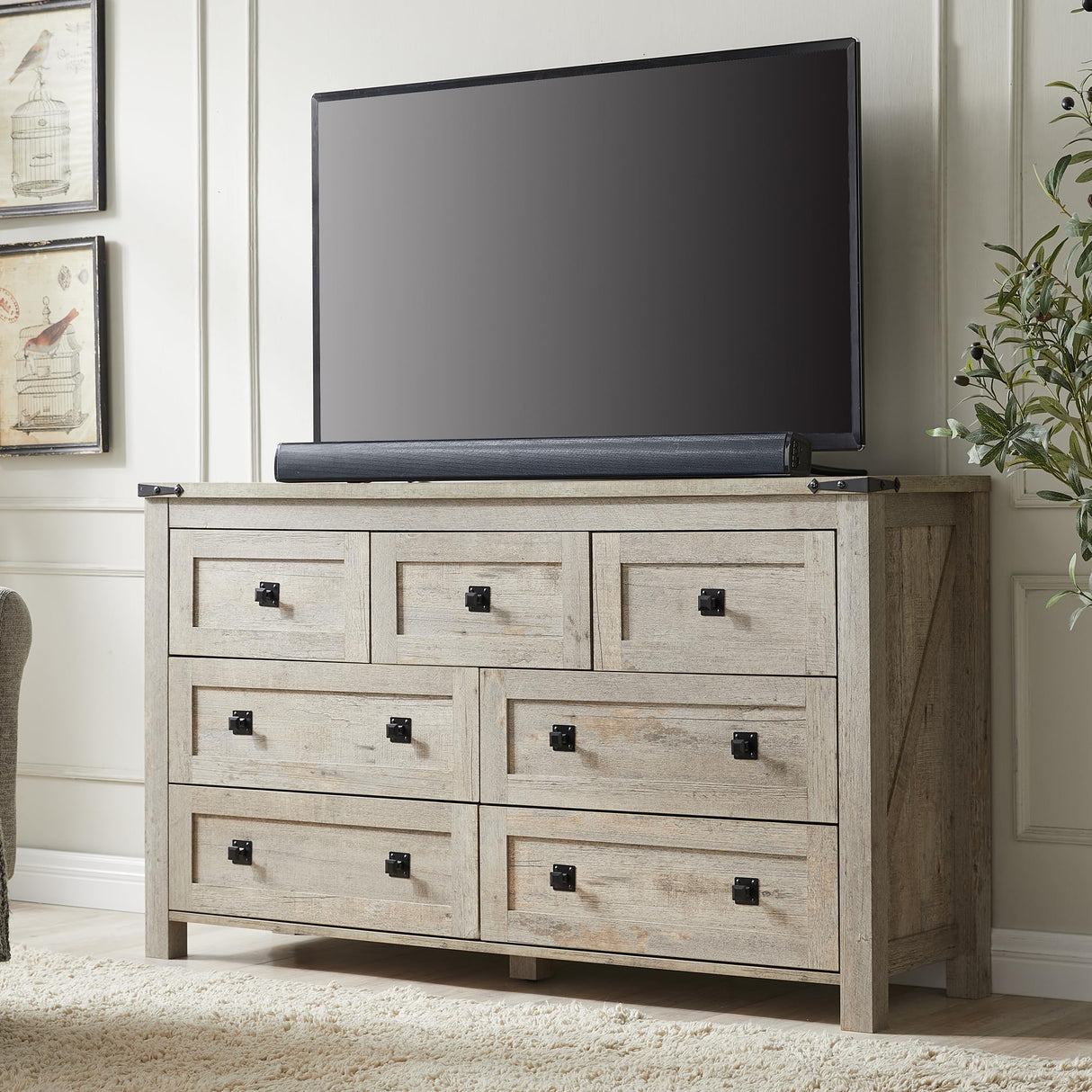 RedLemon 7 Drawer Dresser for Bedroom, Farmhouse 54" Wide Rustic Wood Dresser TV Stand, Dresser Chest of Drawers for Closet, Living Room, Hallway, Light Rustic Oak RedLemon