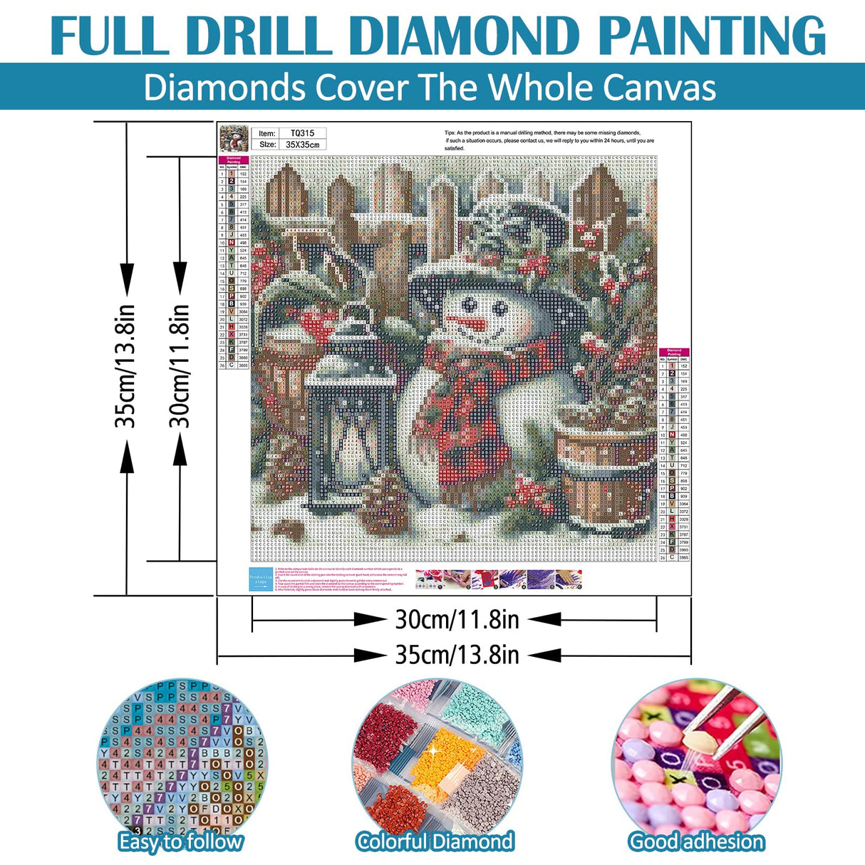 Winter Snowman Light Diamond Art Kits for Adults, 5D Diamond Painting Kits for Adults Beginners, DIY Full Round Drill Diamond Dot Painting Gem Art Kits for Adult, Home Wall Decor 13.8x13.8 Inch VCLKDIY