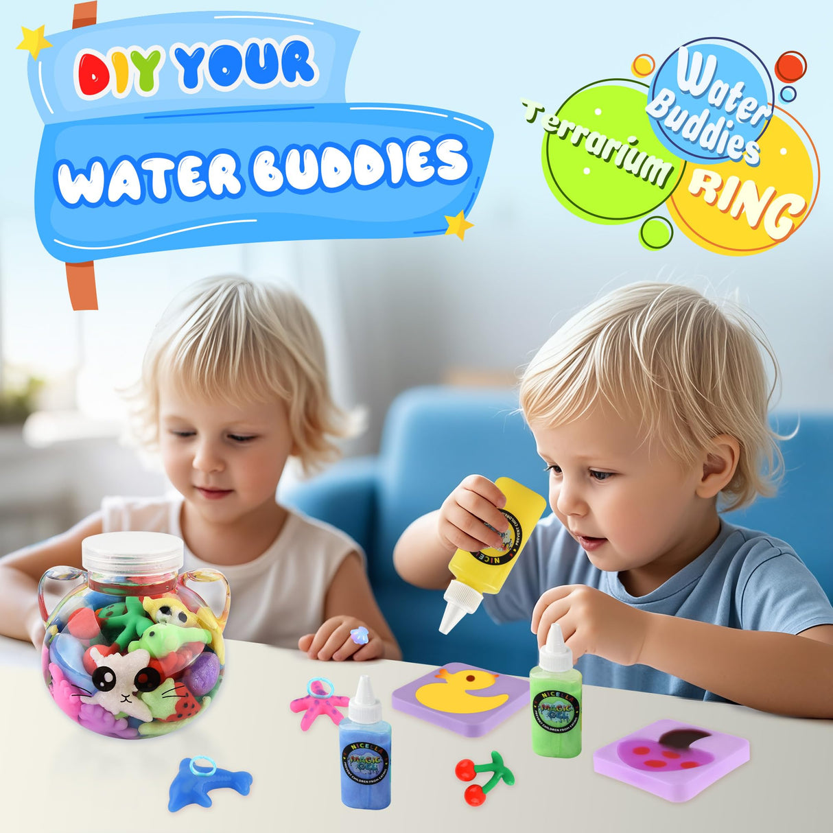 Nicella Magic Water Elf Toy Kit, Waters Pets, Aqua Water Gel with 20 Magic Gels and 20 Shape Molds, DIY Squishy Maker Kit, Kids Summer Crafts,Make Your Own Squishies Toys Crafts for Boys & Girls Nicella