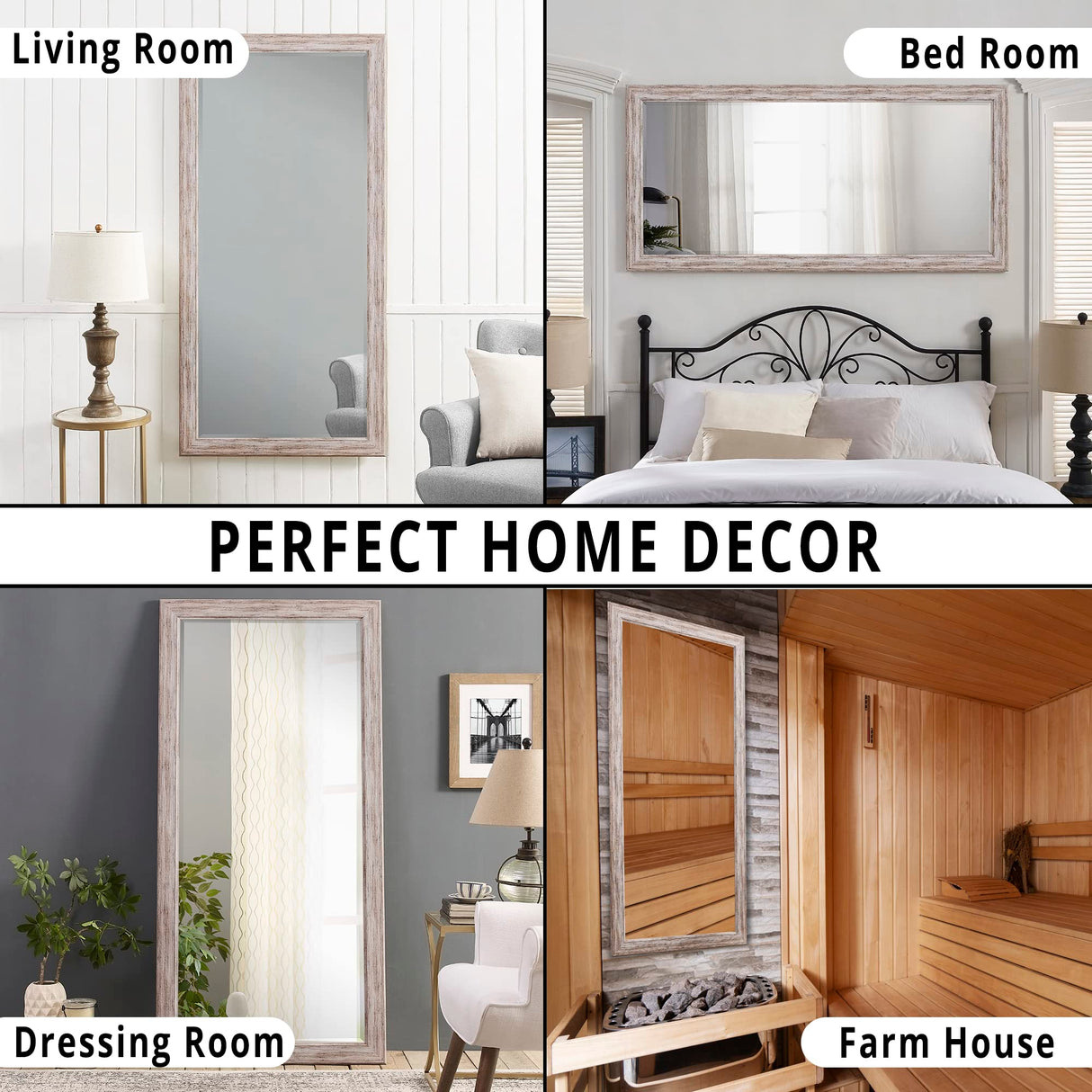 Naomi Home Farmhouse Full-Length Mirror with Wood Frame – Rustic 66"x32" Large Floor Mirror, Elegant Full Body Standing or Wall Mirror, Rustic Wood Mirror Full Length for Bedroom, Warm Grey Finish Naomi Home