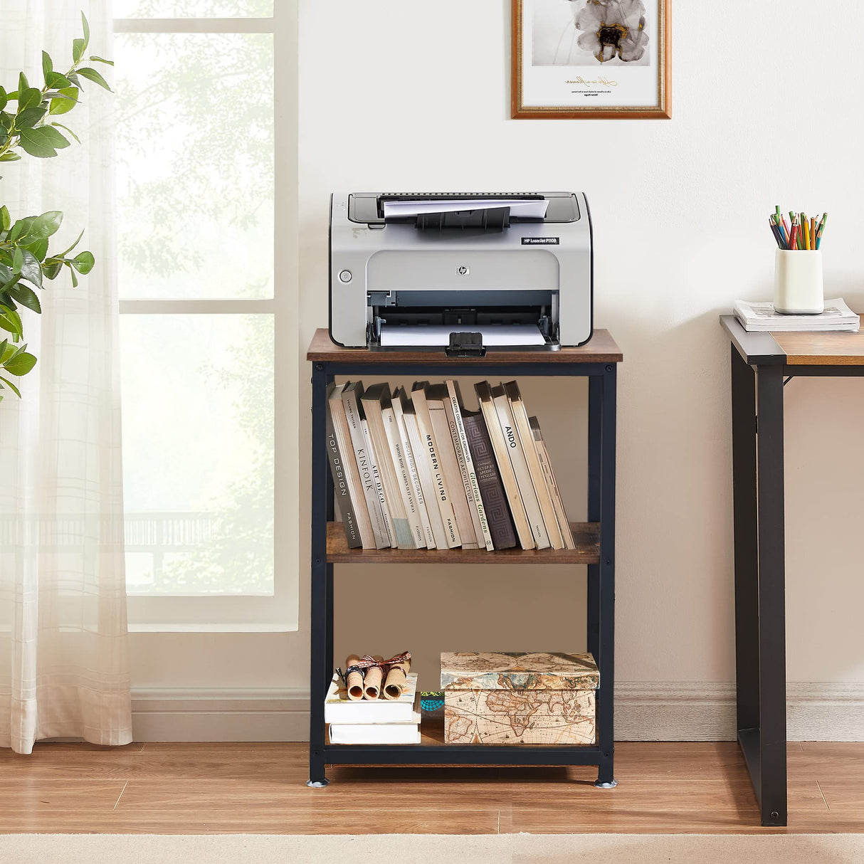 VECELO Tall End Side Table,30" Height Nightstand with 3-Tier Storage Shelf for Living Room Bedroom Office Hallway Study VECELO
