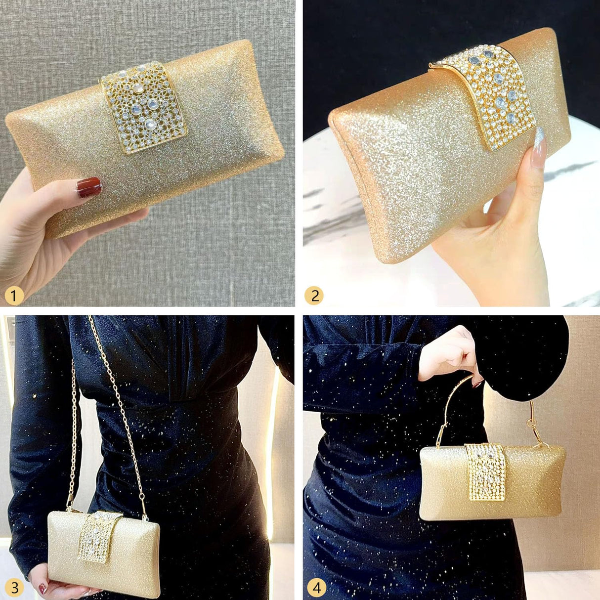 Ladies' Water Diamond Evening Handbag, Sparkling ballroom shoulder bag, fashionable wallet, wedding dress bag suitable for weddings, birthday parties, dances, cocktail parties (Champagne color) AOKMZUS