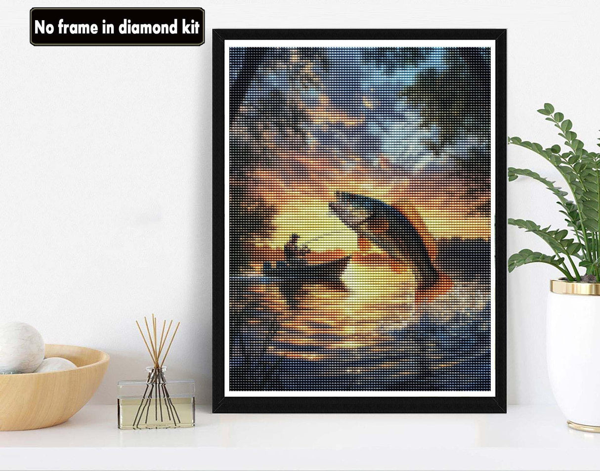 VAIIEYO 5D DIY Diamond Art Kits for Adults Fish, Diamond Painting Fisherman, Diamond Art Full Drill Round Rhinestone Craft Canvas for Home Wall Decor Gift 12x16 inch-74 VAIIEYO