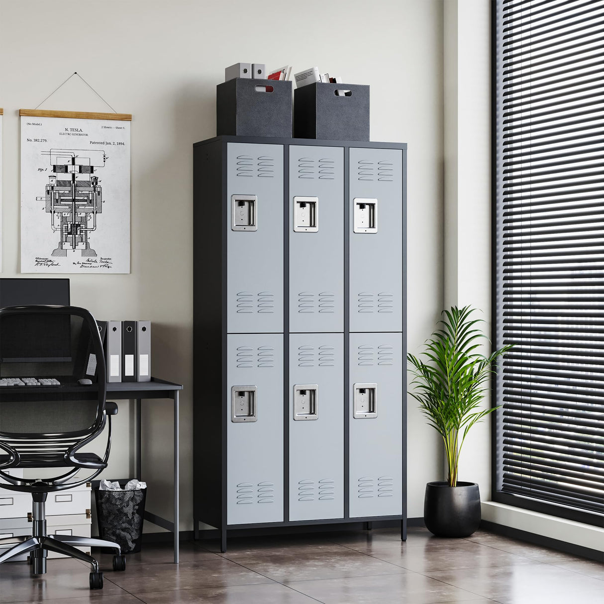 Letaya Metal Lockers for Employees-6 Door Storage Locker with Shelves and Lockable Steel Cabinet for School,Gym,Office,Staff (Black & Gray, 6 Door) Letaya
