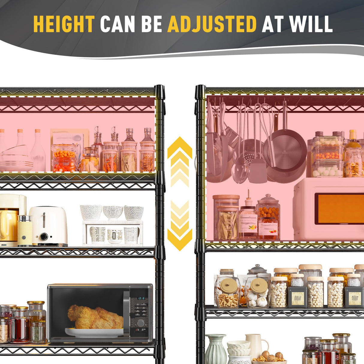 REIBII Storage Shelves, 5-Tire Wire Shelving Load 1000LBS Metal Shelves for Storage Adjustable Garage Shelving Unit Wire Shelf Rack Kitchen Storage Rack Pantry Shelves 31.5''W x 15.7'' D x 71''H REIBII