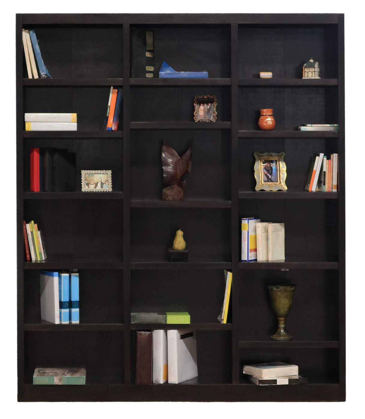 Traditional 84" Tall Triple Wide 18-Shelf Bookcase in Chocolate Espresso Concepts In Wood