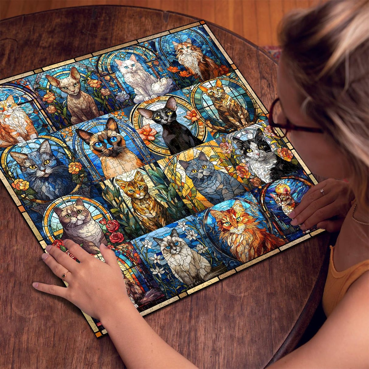 Stained Glass Puzzle Cat Puzzles for Adults 1000 Pieces, Colorful Kitty Kitten Collage Puzzles 1000 Pieces, Hard Difficult Impossible Challenging Jigsaw Puzzles for Adults PICKFORU