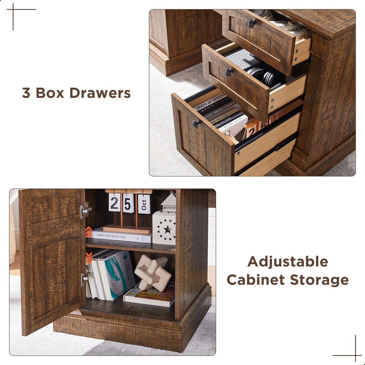 OKD 60" Executive Desk with Drawers, Farmhouse Home Office Desk with Charging Station, Keyboard Tray, File Cabinet Storage, Wood Computer Desk for Work and Study, Reclaimed Barnwood OKD