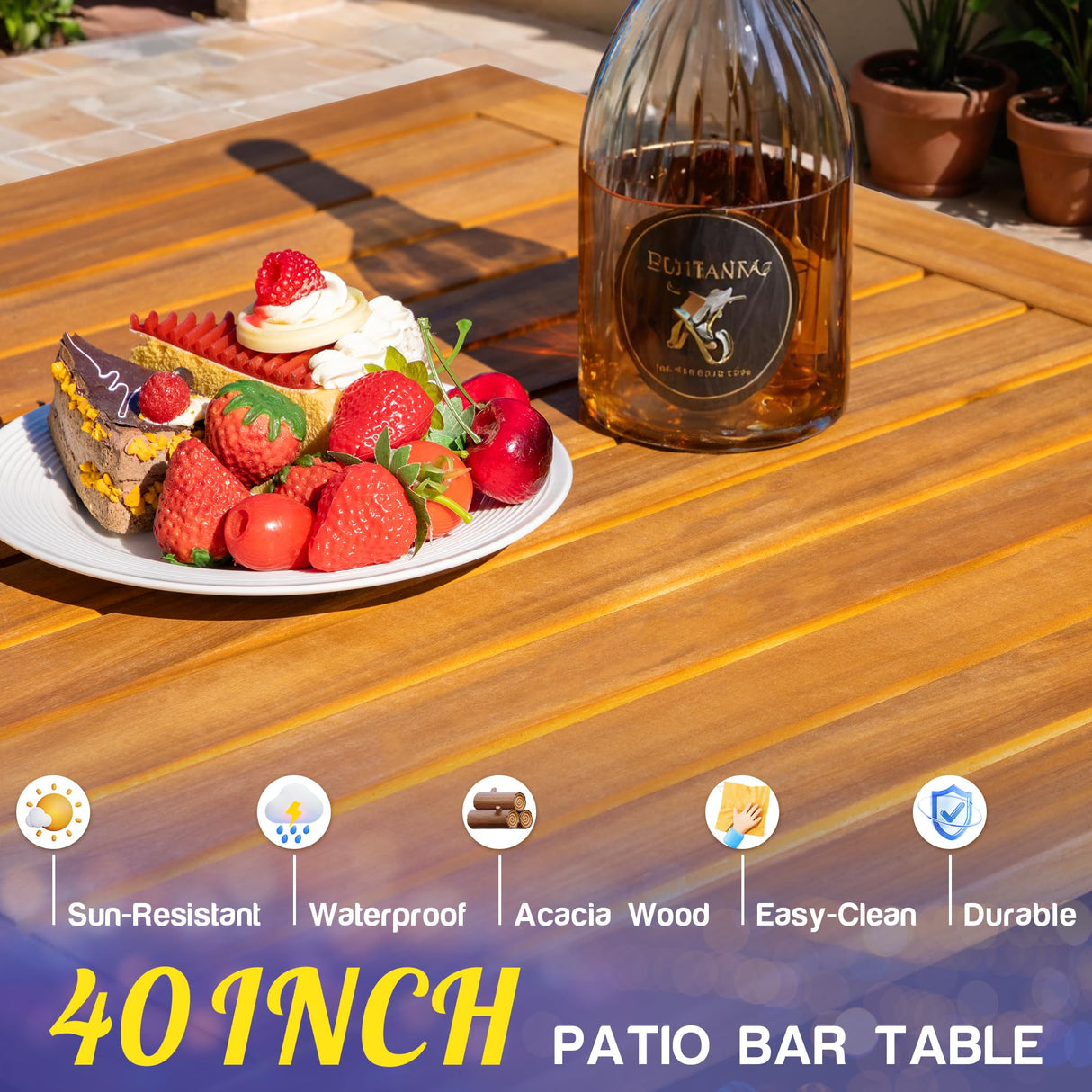 Greesum 3 Piece Patio Acacia Wood Bar Set with high Table and 2 Chairs All-Weather Outdoor Furniture for Backyard, Deck, Garden, Porch,Black Greesum