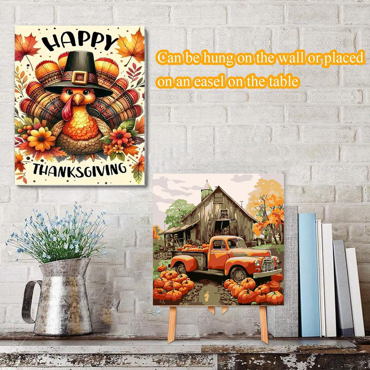 4 Pack Fall Pumpkin Paint by Numbers Kit for Adults Beginner with Frame,Thanksgiving Paint by Number with Wooden Easel DIY Adult Paint by Number Kits for Home Decor 10x10-9x12inch Kaixine