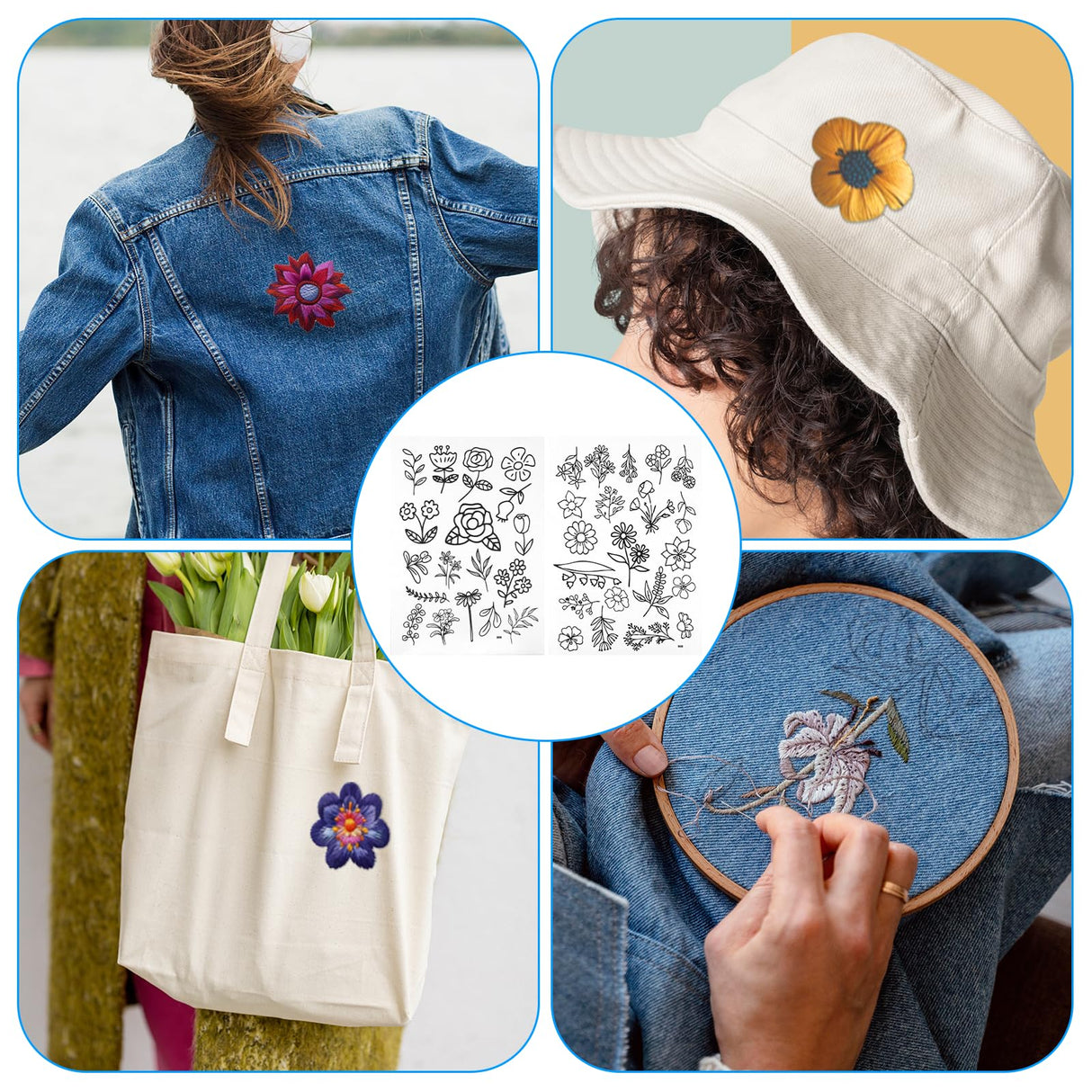 2 Sheets 39 PCS Water Soluble Embroidery Patterns, Stick and Stitch Embroidery Designs, Stick and Stitch Stencil Hand Stitching for Sewing Enthusiasts and Beginners, Large Flowers and Leaves YQQYG