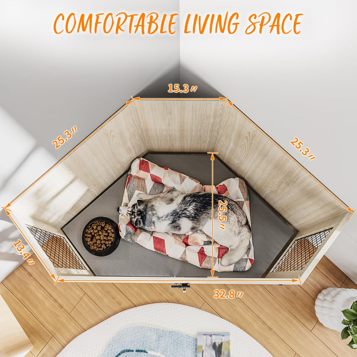 PUKAMI Corner Dog Crate Furniture,44/52inch Wooden Dog Kennel Furniture with Mesh,Decorative Wood Dog House for Indoor use,Dog Crate for Small/Medium/Large Dog,Perfect for Limited Room PUKAMI