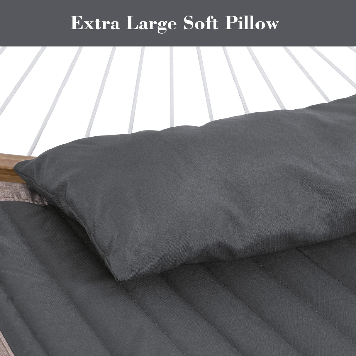 SUNCREAT Double Portable Hammock with Stand, 2 Person Hammock with Curved Spreader Bar, Balance Ropes Included, Dark Gray SUNCREAT