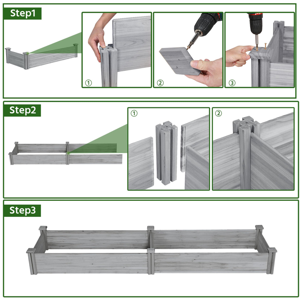 Yaheetech 8×2ft Wooden Horticulture Raised Garden Bed Divisible Elevated Planting Planter Box for Flowers/Vegetables in Backyard/Patio Outdoor, Gray, 97 x 25 x 11in Yaheetech
