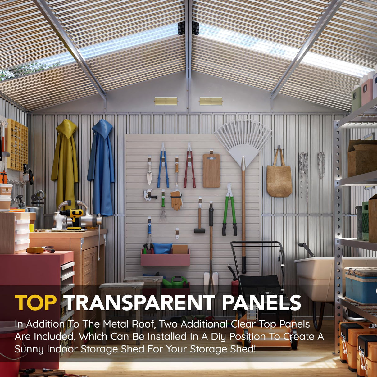 Breezz Outdoor Storage Shed 10 x 12ft. Utility Tool Shed Metal Storage Garden Shed with Lockable Doors, Windows & Metal Frame Floor for Patio Storage,Brown BreezZ