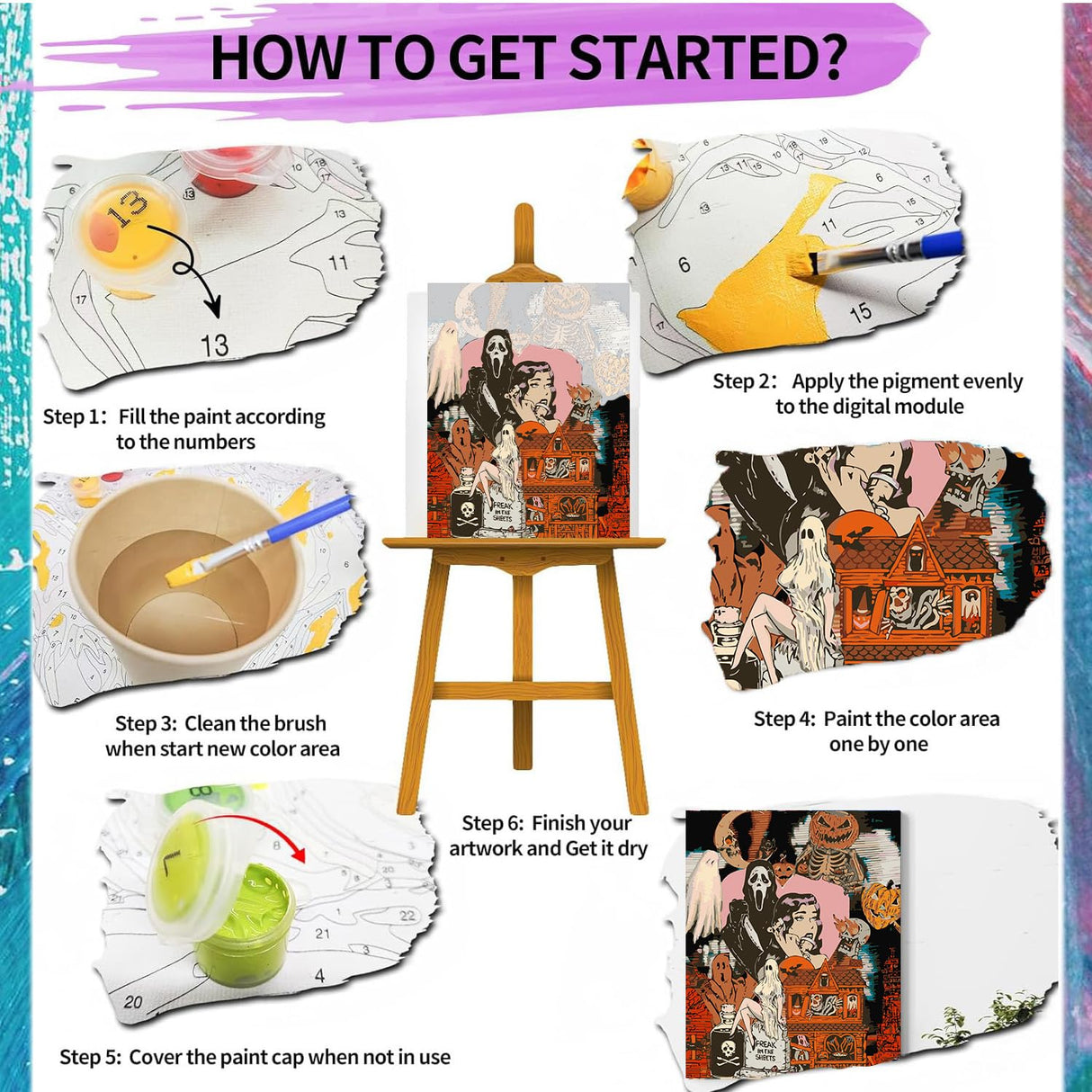 Halloween Paint by Numbers Kits for Adults - Painting by Numbers Kit Halloween, Horror Adults Paint by Number Kits on Canvas Without Frame Oil Painting Acrylic Paints for Home Wall Decor 16X20 inch ajepon