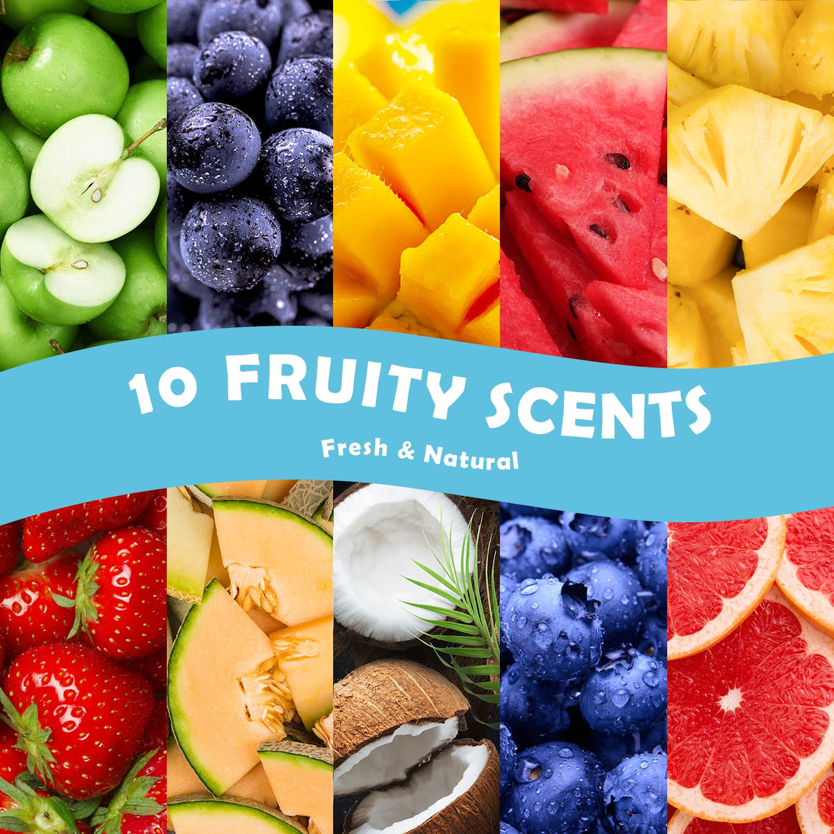 Fruity Fragrance Oil for Candle & Soap Making, Holamay Premium Essential Oils 5ml x 10 - Coconut, Strawberry, Mango, Pineapple, Summer Aromatherapy Diffuser Oils Set Holamay