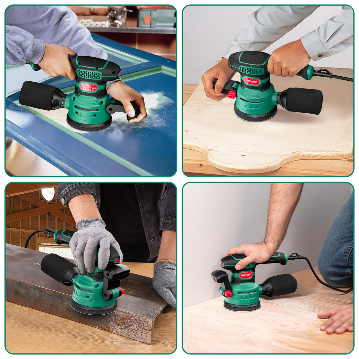 Orbital Sander 3.8Amp 450W, HYCHIKA 6 Variable Speeds Double Handle Palm Random Orbit Sander, 5-Inch Electric Sander with 20pcs Sandpapers, Dust Collector, Power Sander for Woodworking HYCHIKA BETTER TOOLS FOR BETTER LIFE