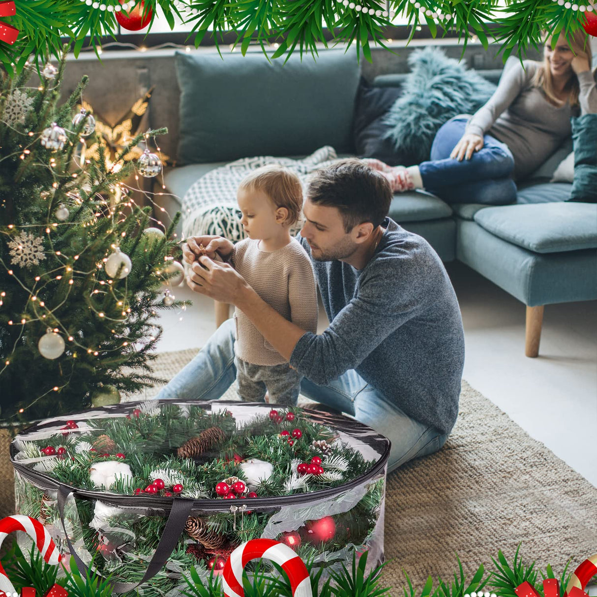 ProPik Christmas Wreath Storage Bag 30" - 2 Pack Clear Christmas Wreath Storage Container- Garland Holiday Artificial Wreath Storage Holder –Water Proof Transparent Clear PVC (30 Inch, Black) ProPik