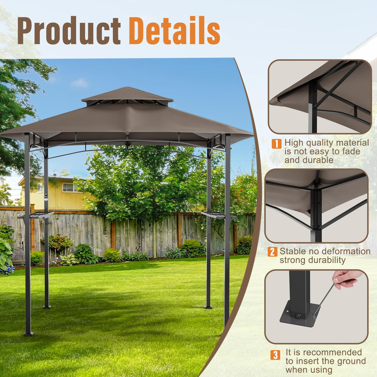 SUNCROWN Outdoor Grill Gazebo 8 x 5, Patio Double Tiered BBQ Canopy w/Air Vent, Gazebo Canopy with 8 Hook Tools for Barbecue Picnic Garden, Backyard, Poolside -Brown SUNCROWN