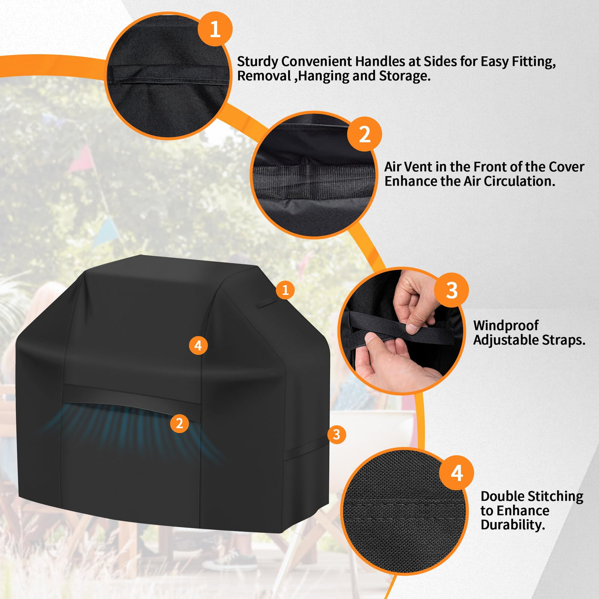 iCOVER Grill Cover 82 Inch, BBQ Grill Cover for Outdoor Grill, 600D Heavy-Duty Waterproof Gas Grill Cover BBQ Cover, Barbecue Grill Covers for Weber, Charbroil, Brinkmann, Nexgrill and More, Black i COVER