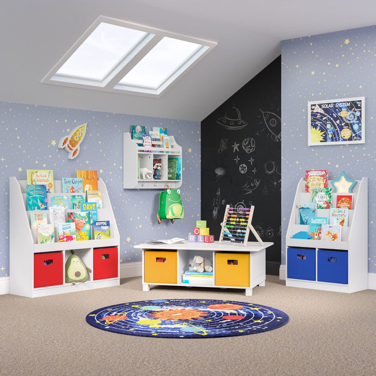 RiverRidge Kids 4 shelves Three Cubbies Bookrack, White (02-251), 11.81"D x 35"W x 36"H RiverRidge