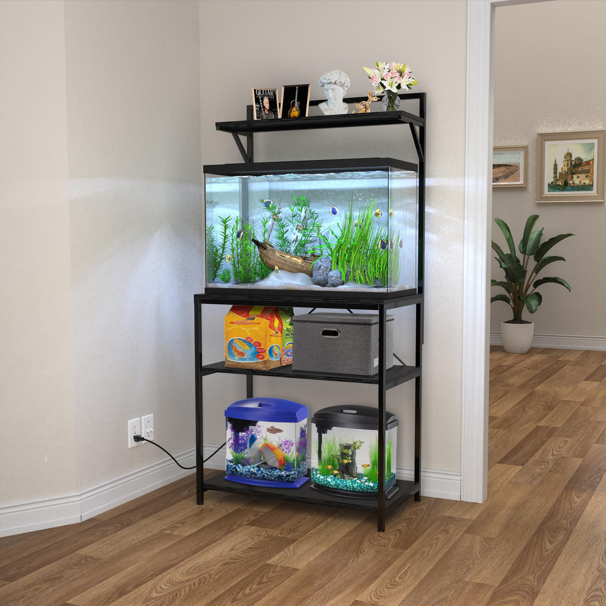 GDLF 20-29 Gallon Fish Tank Stand with Plant Shelf, Aquarium Stand with Storage Shelf for 20 Gallon Long Aquarium 30.7" x 16.53" Tabletop Fits Aquarium,Turtle Tank or Reptile Terrariums GDLF
