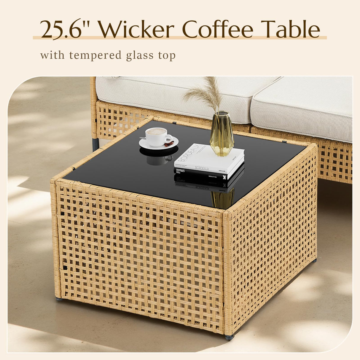 Outdoor Patio Furniture, 7-Piece Wicker Patio Furniture Set, Boho Patio Conversation Sets Sectional Sofa with All Weather Rattan Thick Cushions, Outdoor Sectional Sofa Set with Coffee Table, Beige PPorfamilia