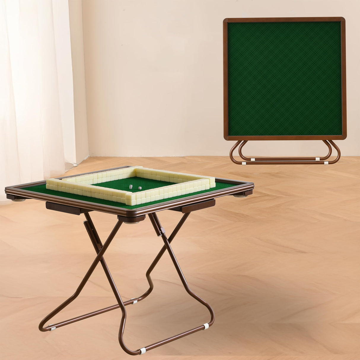 MJTABLE 4 Player Card Mahjong Table, Portable Folding Table,with 4 Cup Holders & 4 Chip Grooves Foldable Game Puzzle Table Both Indoor & Outdoor Use,for Table Games MJTABLE