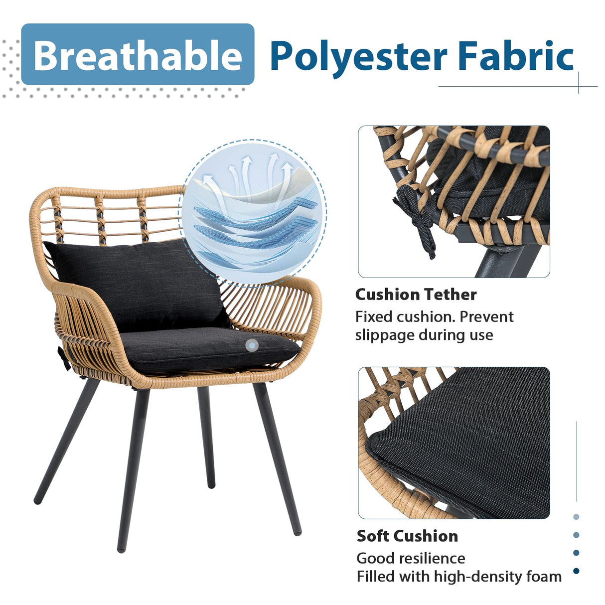 JOIVI Outdoor Patio Wicker Chairs Set of 2, Rattan Dining Chairs with Cushion and Armrest, Porch Chairs Outdoor Seating with Iron Frame, Balcony Furniture for Apartments, Lawn, Backyard, Garden, Black JOIVI