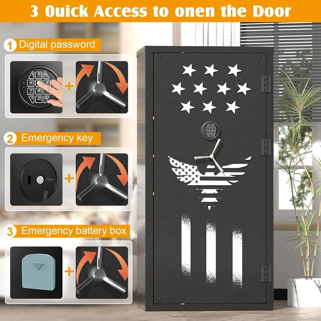 TTSITG Large Rifle Safe, 30-40 Gun Safe for Rifle and Shotgun/Rifle Pistol Rack/Storage Pocket/Removable Shelf/Silent Mode/External Battery/LED,180° Open Door Panel Organizer Gun Safe Unassembled TTSITG