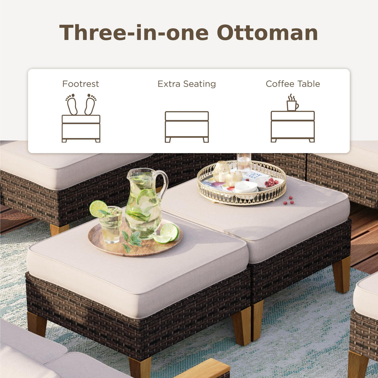 PHI VILLA 12 Pieces Patio Conversation Set Half Moon Wicker Outdoor Furniture Sofa Set Curved Circle Rattan Sofa for Garden PHI VILLA