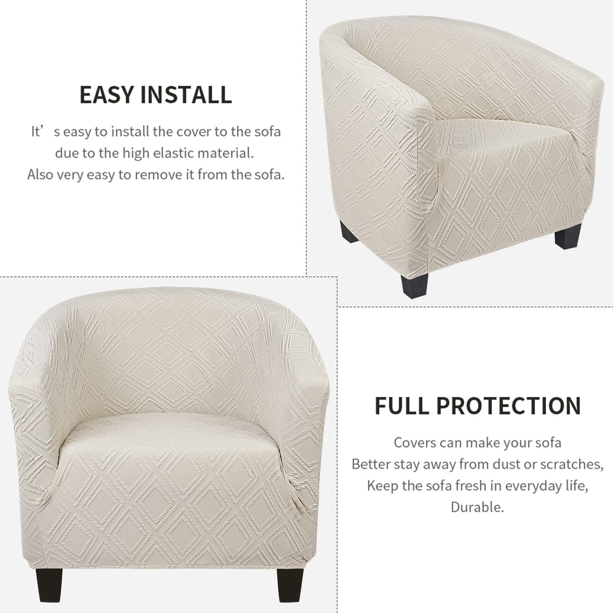 SearchI Waterproof Club Chair Slipcover Stretch Barrel Chair Covers Jacquard Tub Chair Slipcovers Spandex Armchair Sofa Cover Removable Couch Furniture Protector Arm Chair Cover for Living Room(Beige) SearchI