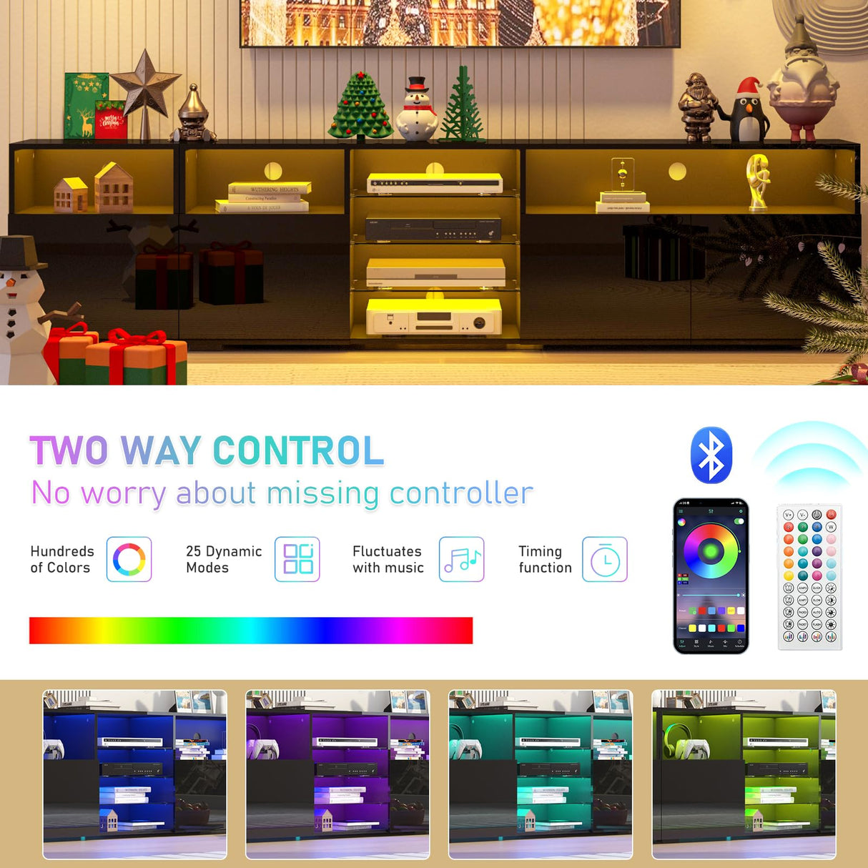 jiteentarou 79IN LED TV Stand for 75/80/85inch TV,High Glossy Modern TV Stand for Living Room,TV Entertainment Center with Adjustable Storage Shelf,RGB LED Lighting,TV Console(Black) jiteentarou