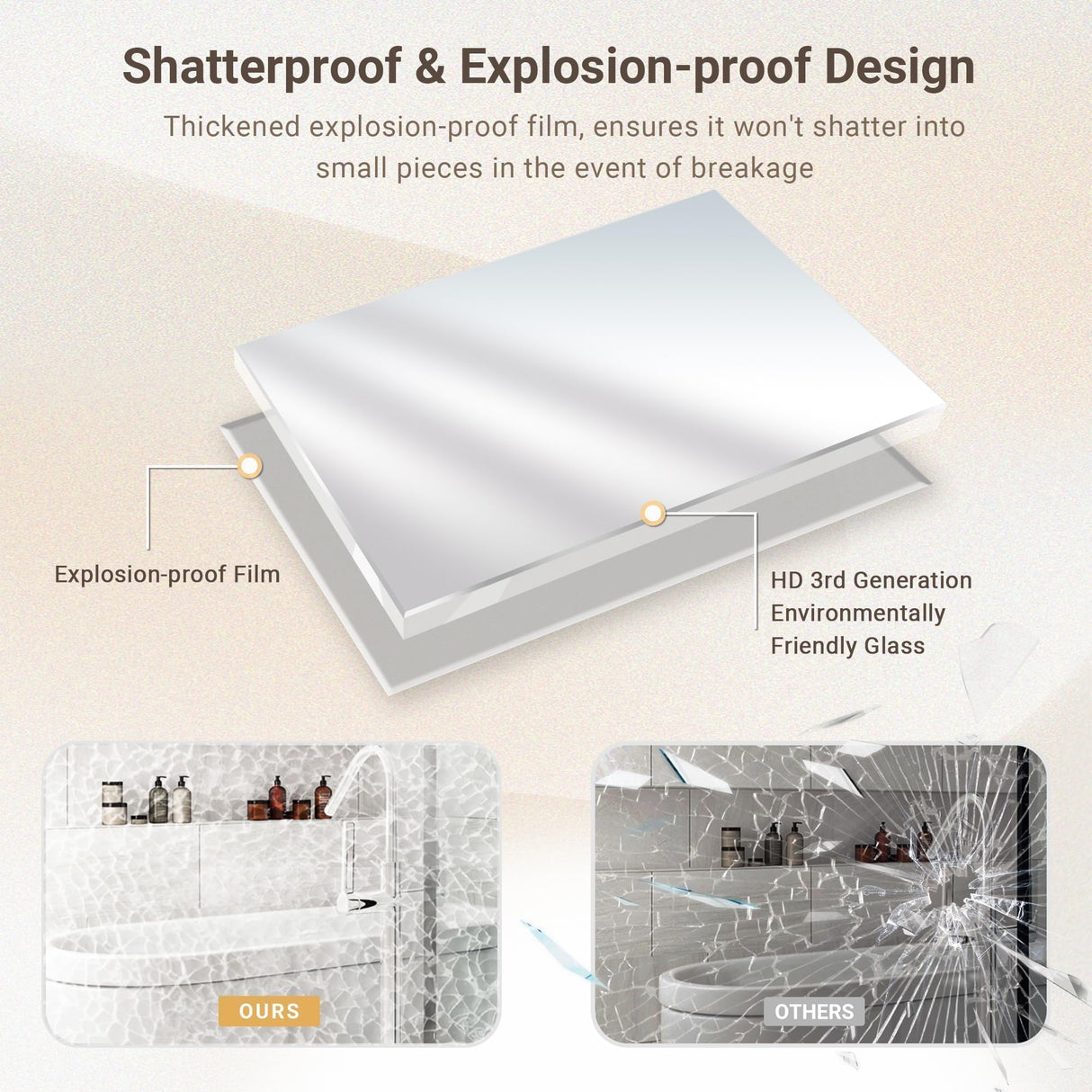 QueenFun 48 x 30 Silver Bathroom Mirror, Large Beveled Silver Bathroom Vanity Mirror, Shatterproof Silver Rectangle Mirror, Silver Metal Framed Mirror for Bathroom Wall, Anti-Rust(Vertical/Horizontal) QueenFun